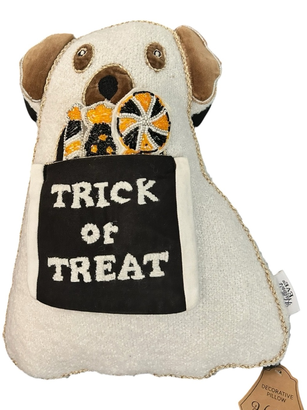 White Halloween Dog Pillow with 'Trick of Treat' Pocket Hallow’s Eve NWT